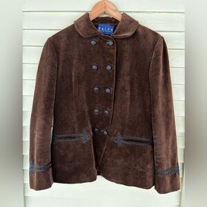 Ralph Lauren Chocolate Brown Velvet Cotton Equestrian Women's Blazer
